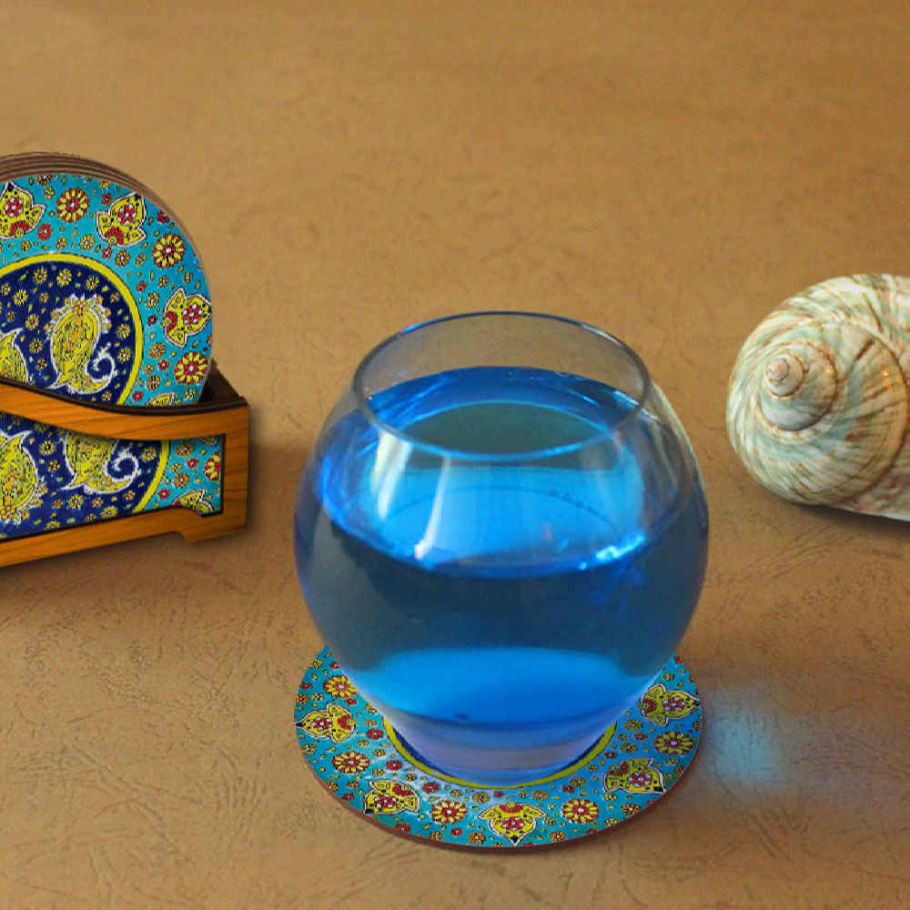 Ensemble de Dessous de Verre et Support avec Motif Artistique d’Inspiration Persane Sonati