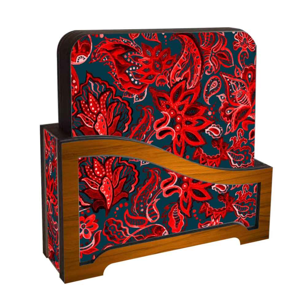 Ensemble de Dessous de Verre et Support avec Motif Artistique d'Inspiration Persane Sorkh
