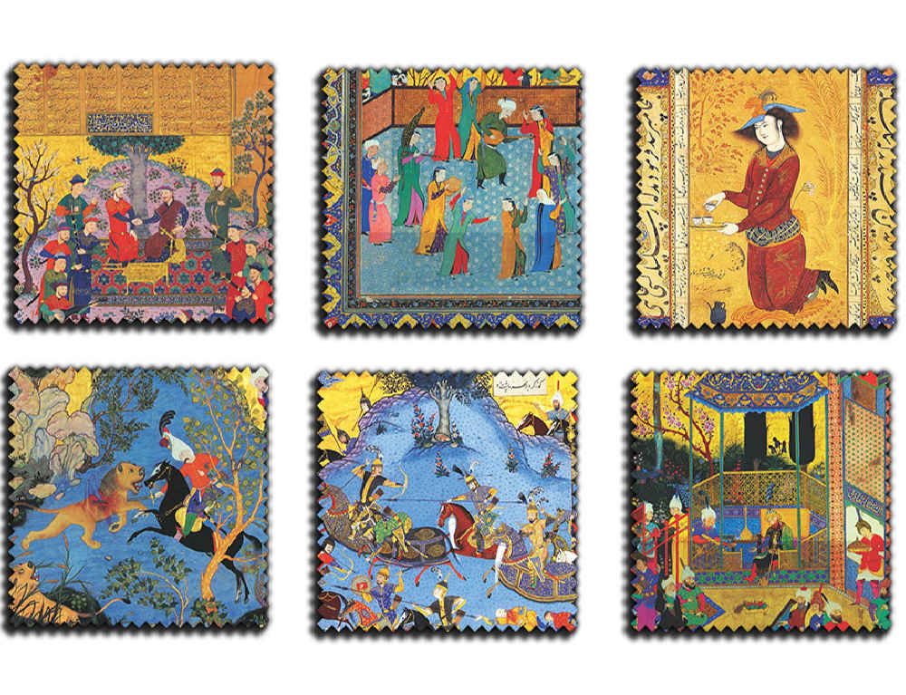 Ensemble de Dessous de Verre et Support avec Motif Artistique d’Inspiration Persane Timbre