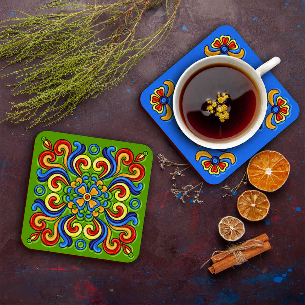 Ensemble de sous-verres artistiques avec le design Carreau