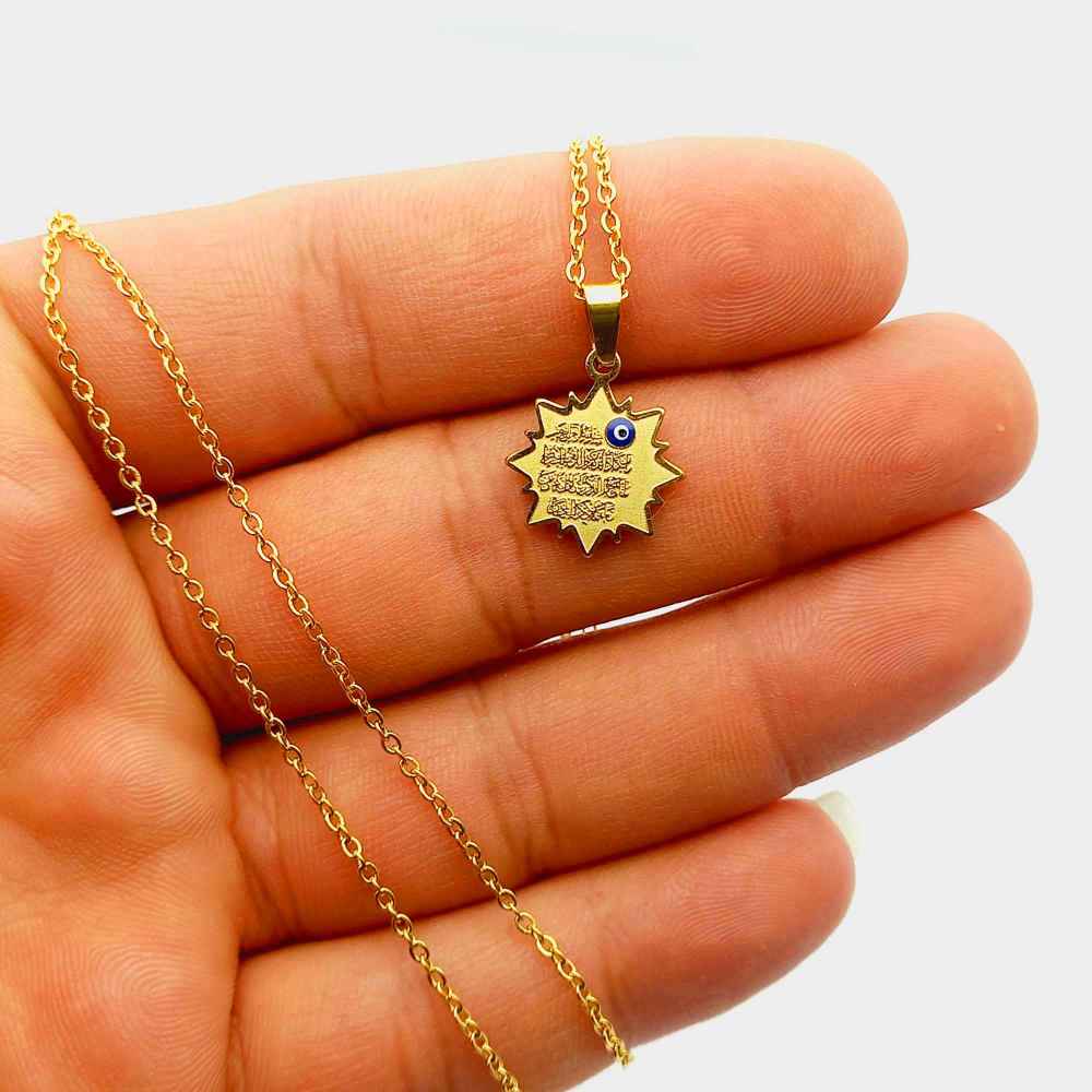 Collier islamique Wan Yakad en acier avec pendentif œil de mal