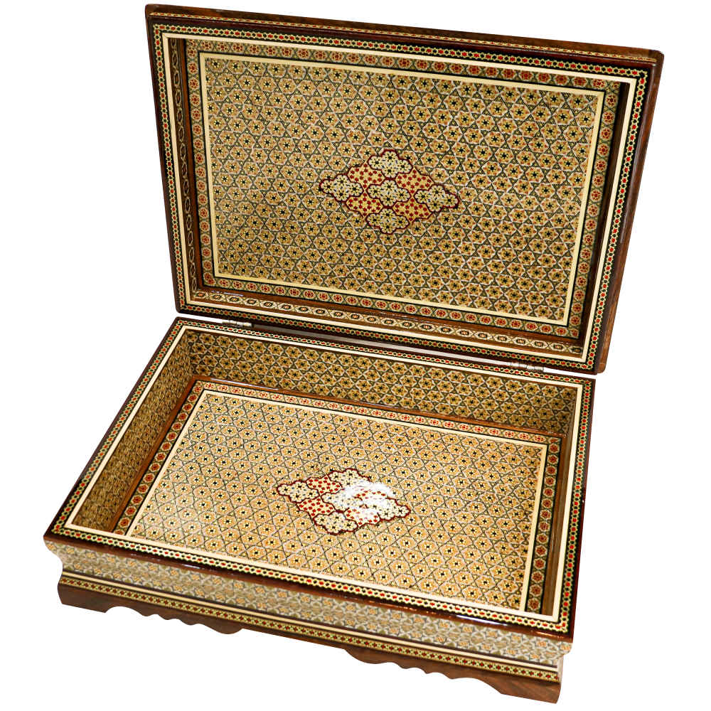 Magnifique Boîte de Rangement en Bois pour Coran – Modèle Ali, Émaillée Khatam avec Doublure en Velours