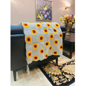 Plaid au Crochet pour Canapé et Lit Motif Bohème à Carreaux Tournesol