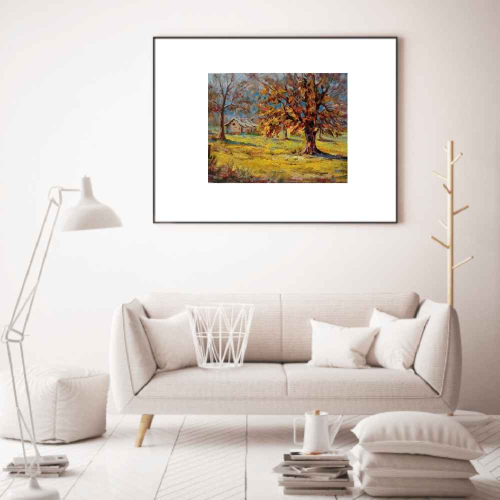 Peinture artistique originale : Huile sur carton, paysage d’automne