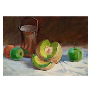 Peinture d’art réaliste originale : Huile sur carton, fruits
