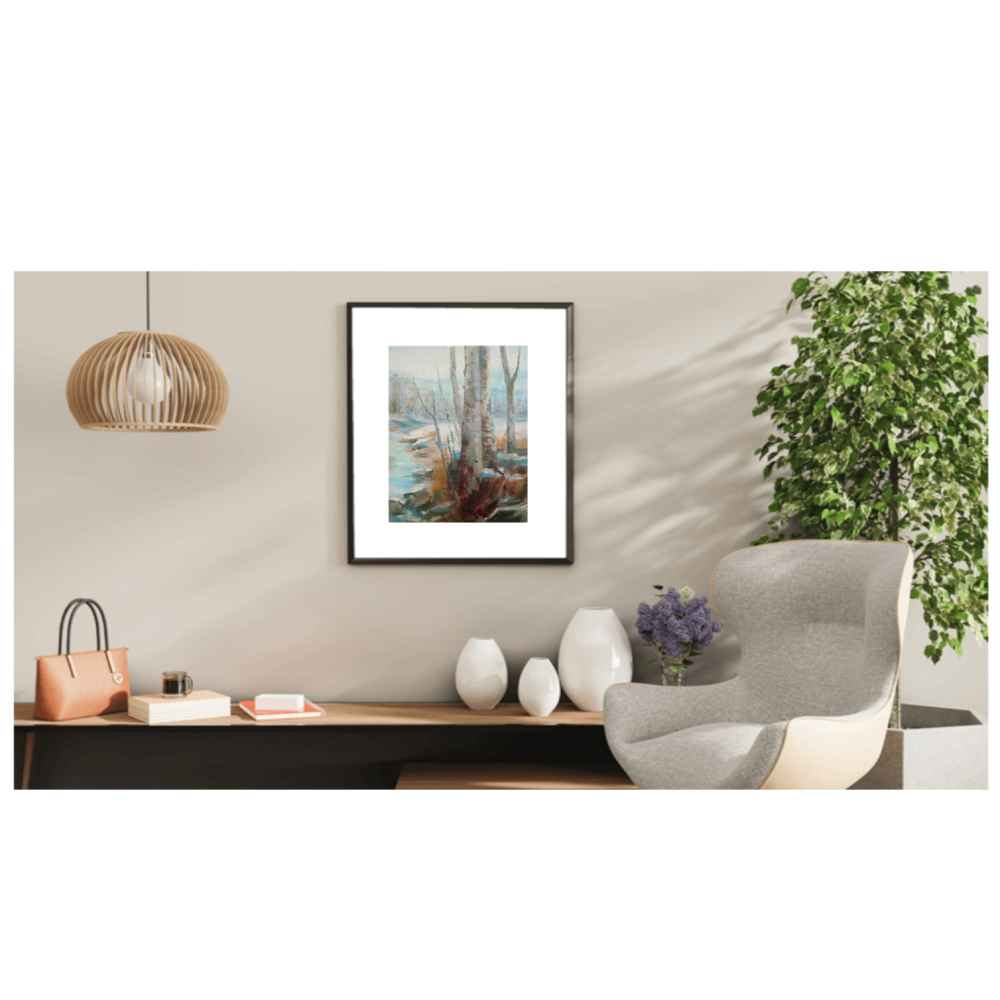 Peinture artistique originale : Huile sur carton, paysage d’hiver