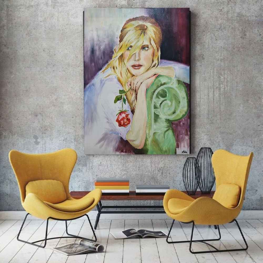 Peinture réaliste originale : Huile sur toile, femme