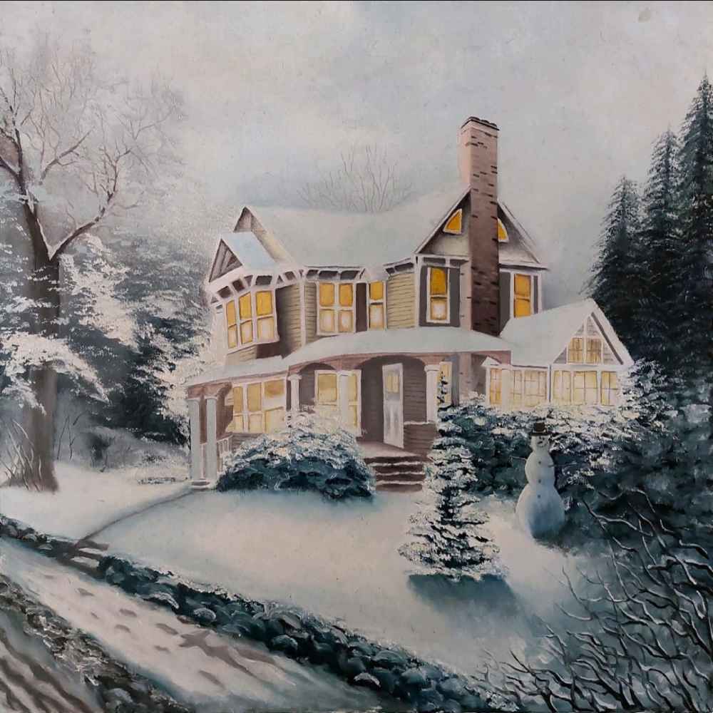 Peinture réaliste originale : Huile sur toile, hiver par Ebrahim Shirian