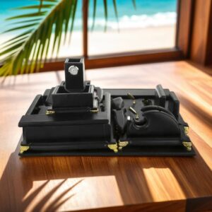 Ensemble organiseur de bureau en cuir noir – 10 pièces