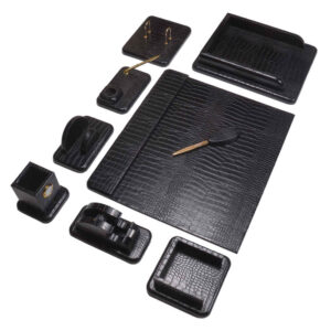Ensemble de bureau en cuir noir – Collection de 10 pièces