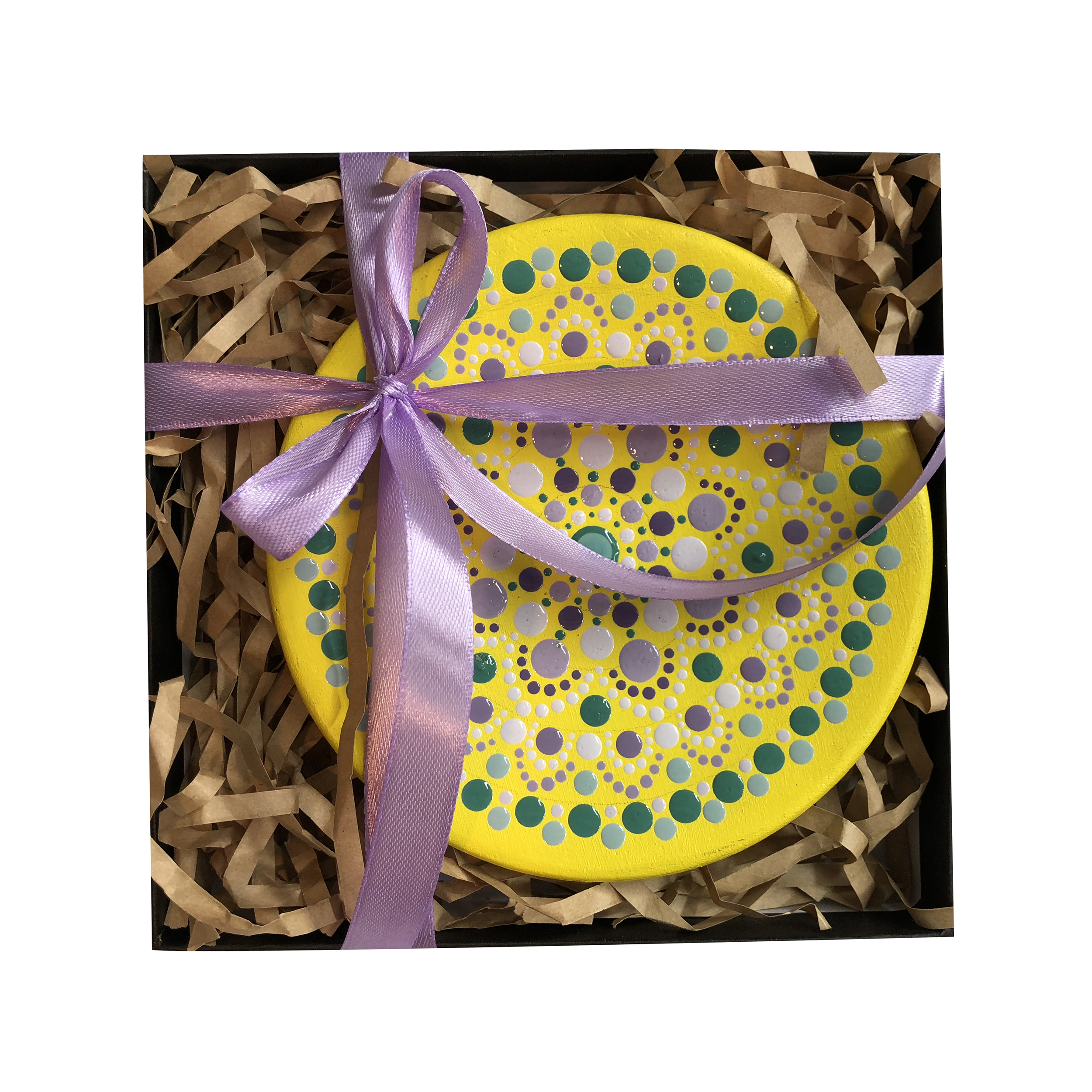 Assiette Décorative en Céramique Peinte à la Main Art Pointillé Cactus