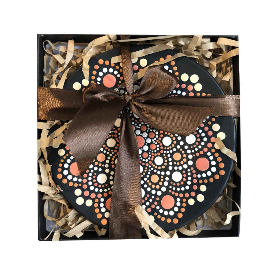 Assiette Décorative en Céramique Peinte à la Main Art Pointillé Orange