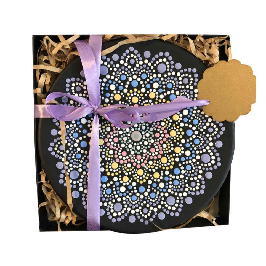 Assiette Décorative en Céramique Peinte à la Main Art Pointillé Raha