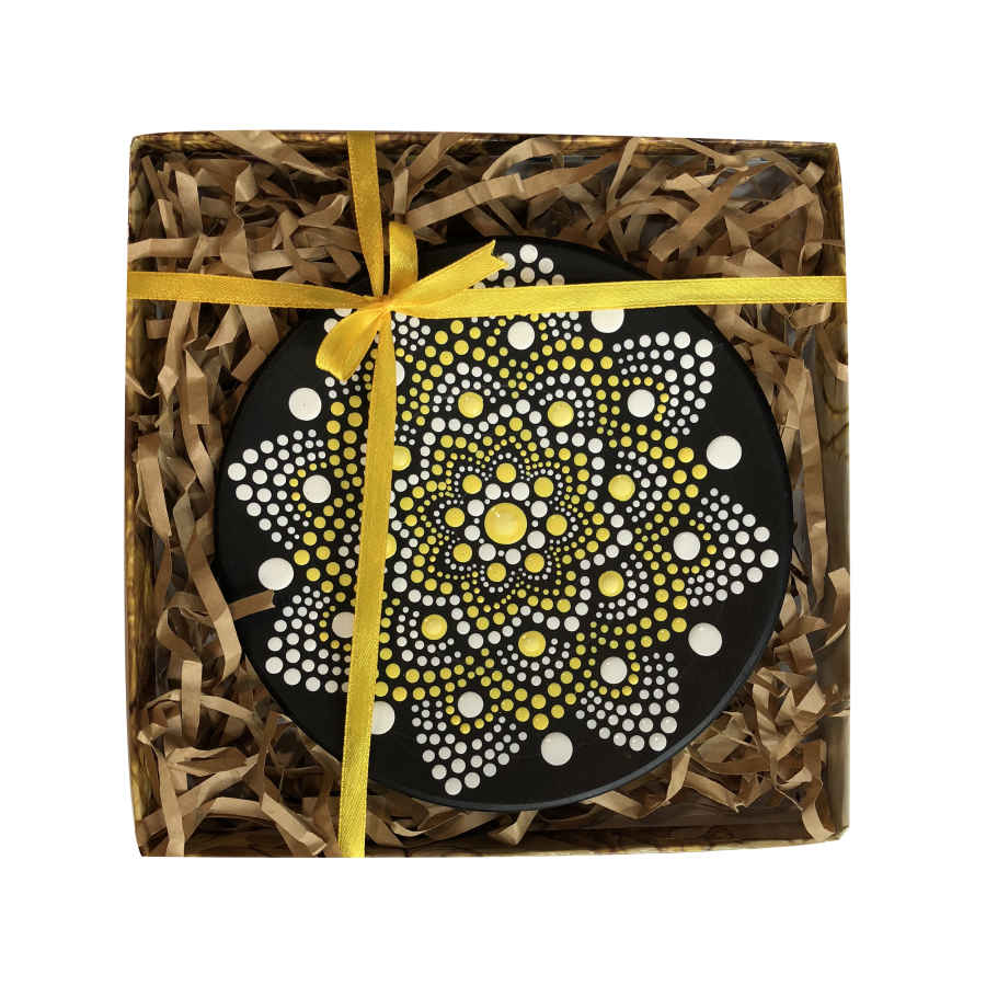 Assiette Décorative en Céramique Peinte à la Main Art Pointillé Étoile