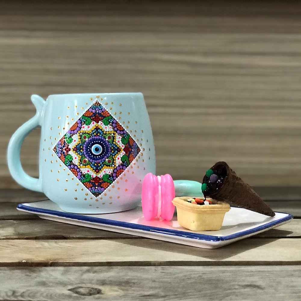 Tasse en céramique artisanale – Motif Dot Art, modèle Panah