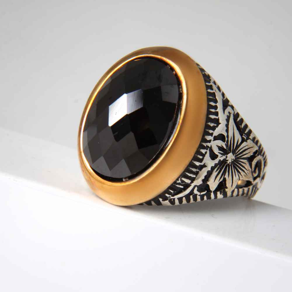 Bague en Argent Hématite Persane Pierre Précieuse Hadid pour Hommes Farhad