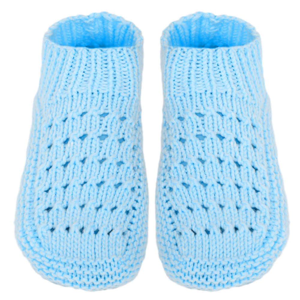 Pantoufles en crochet pour femmes en fibre acrylique tricotée Bleu ciel