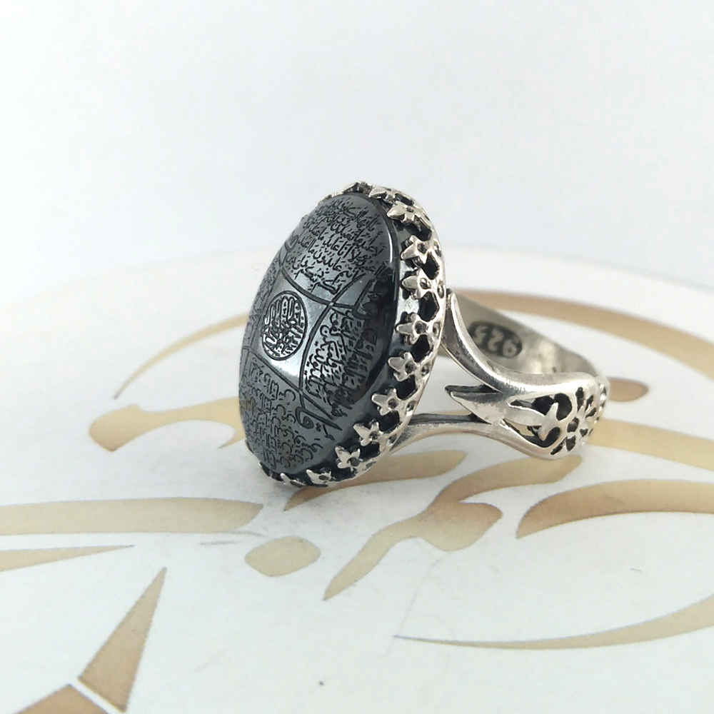 Bague en Argent Hématite Islamique Pierre Précieuse Hadid pour Hommes 4 Qul
