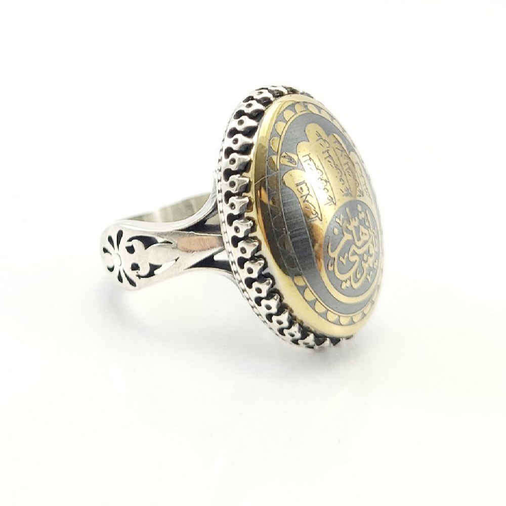 Bague en Argent Hématite Islamique Pierre Précieuse Hadid pour Hommes Alabbas