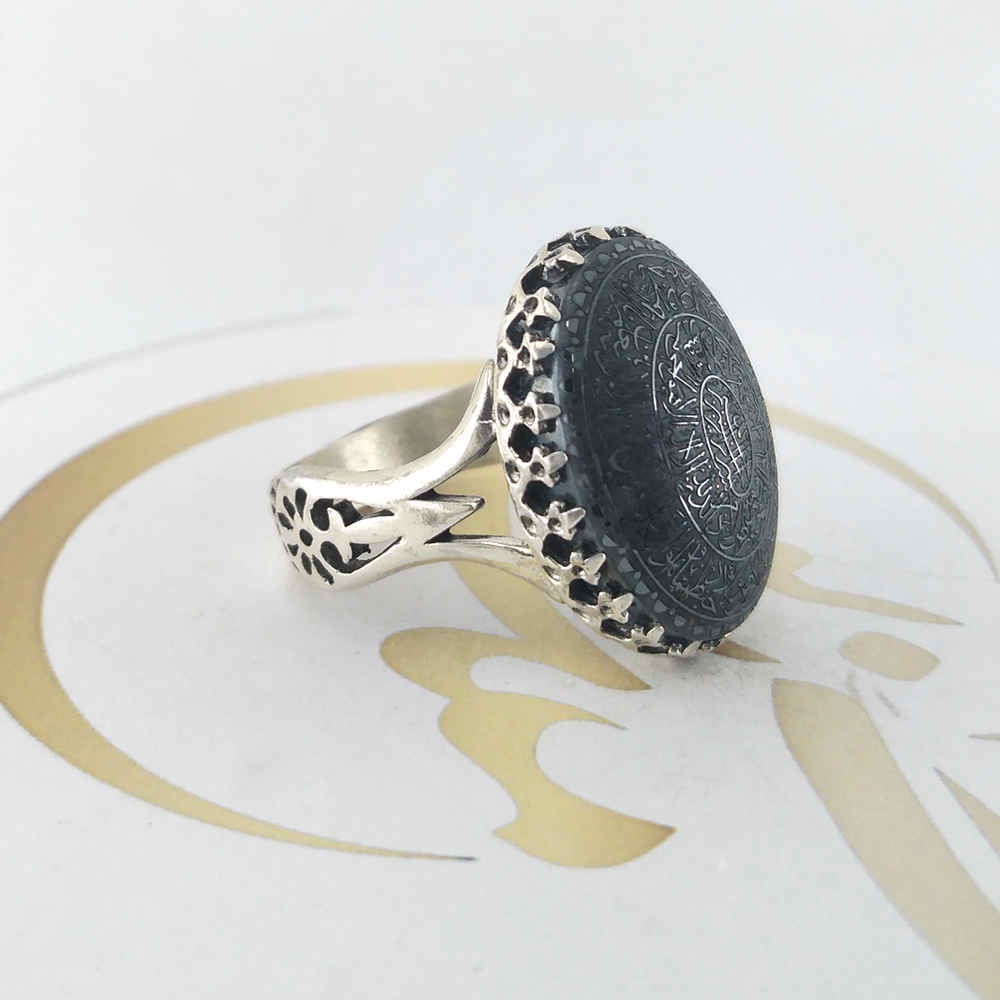 Bague en Argent Hématite Islamique Pierre Précieuse Hadid pour Hommes Ayatulkorsi
