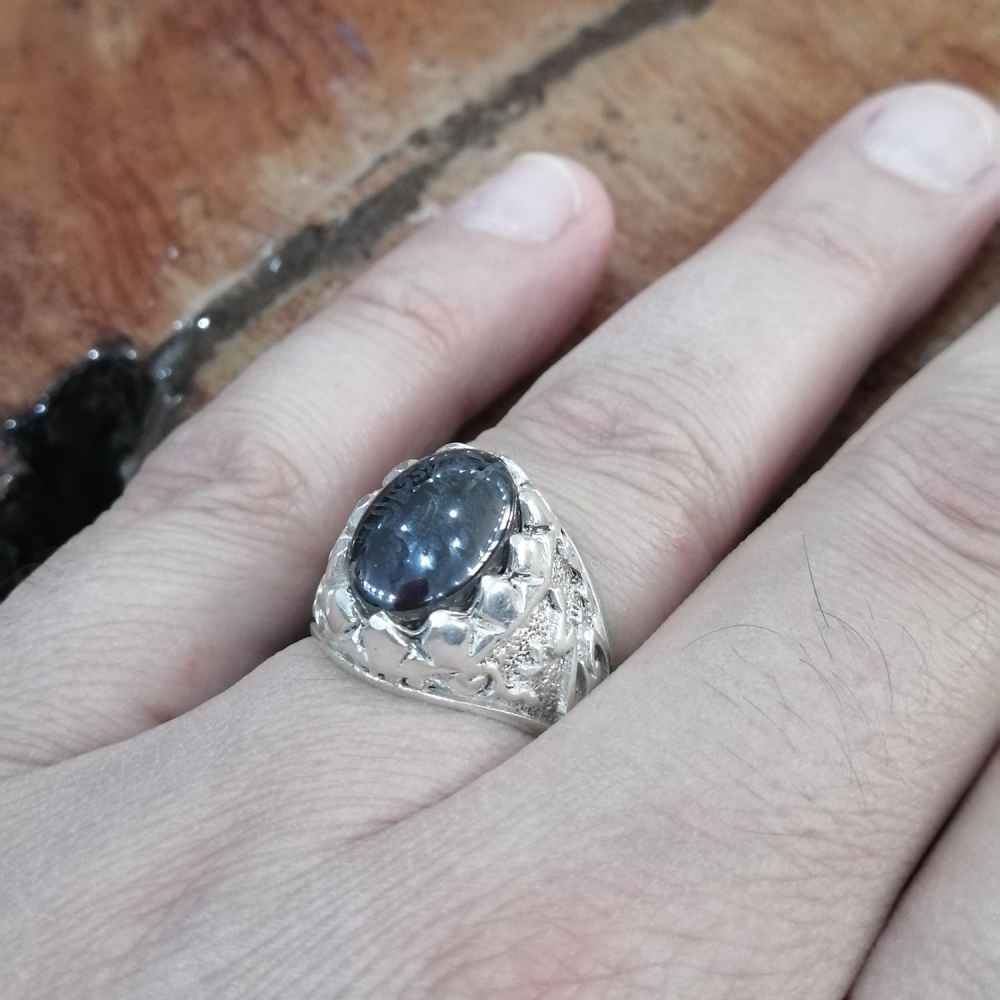 Bague en Argent Hématite Islamique Pierre Précieuse Hadid pour Hommes