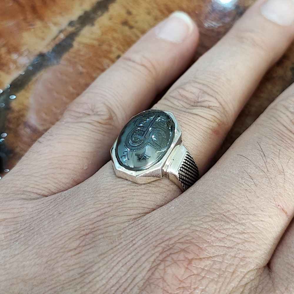 Bague en Argent Hématite Islamique Pierre Précieuse Hadid pour Hommes Hirz