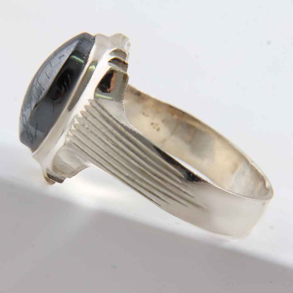Bague en Argent Hématite Islamique Pierre Précieuse Hadid pour Hommes Mehrab