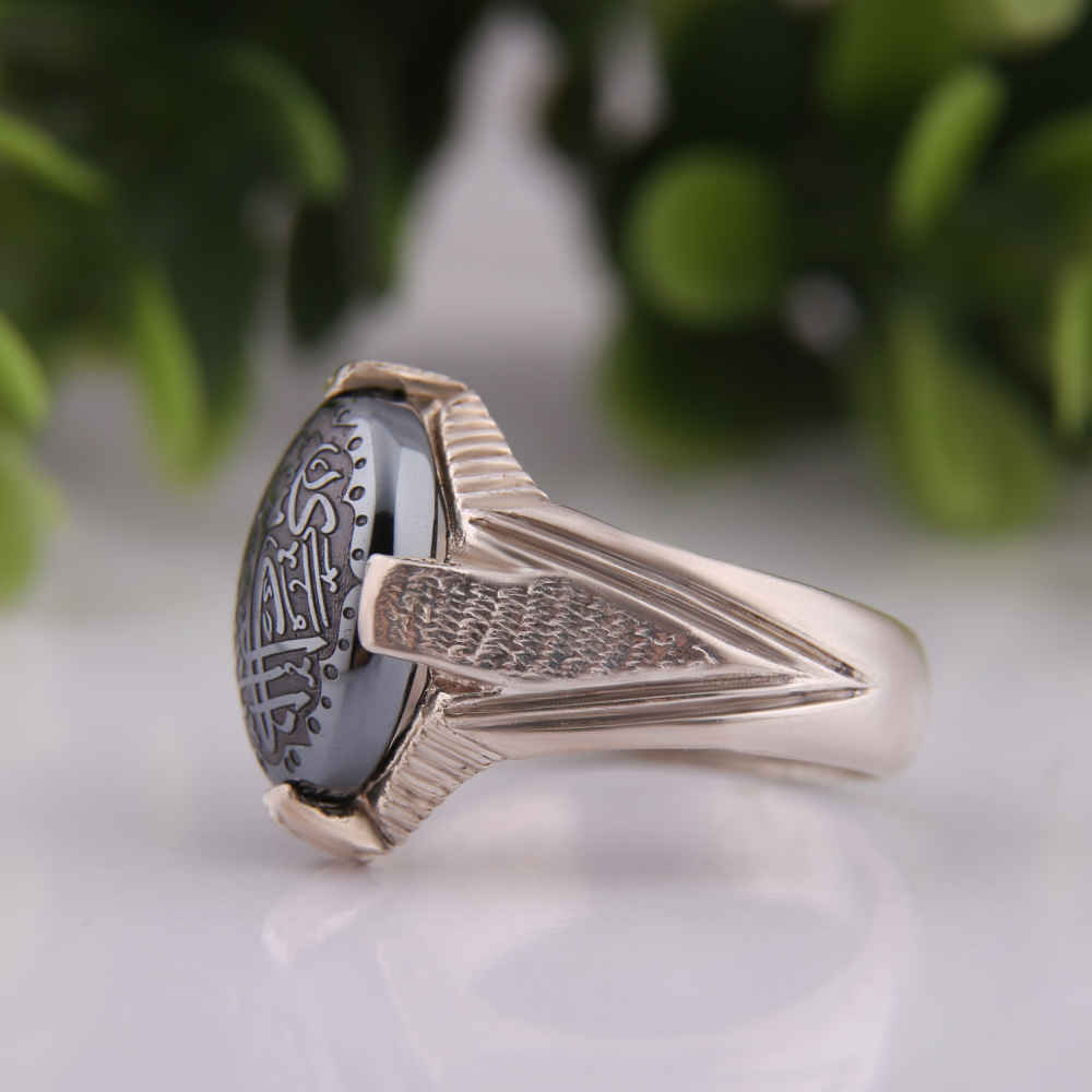Bague en Argent Hématite Islamique Pierre Précieuse Hadid pour Hommes Raya
