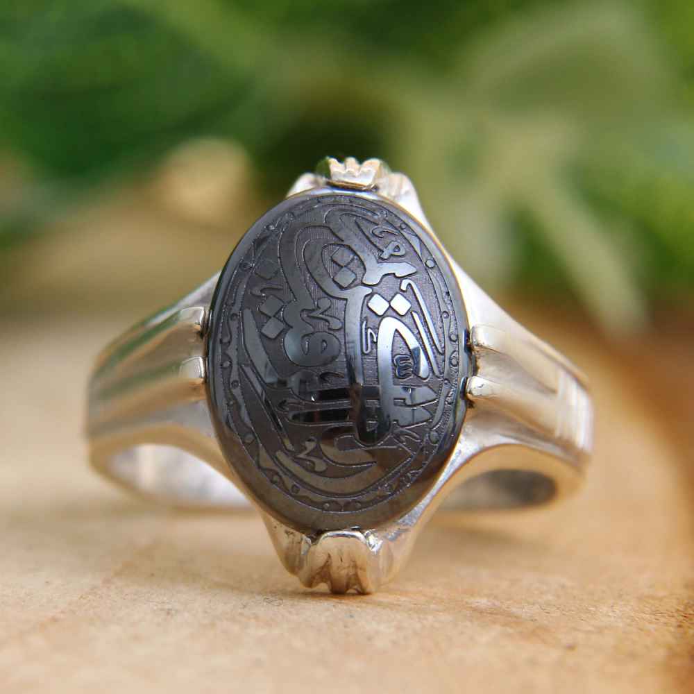 Bague en Argent Hématite Islamique Pierre Précieuse Hadid pour Hommes Yazdan