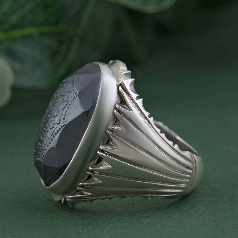 Bague en Argent Hématite Islamique Pierre Précieuse Hadid pour Hommes Ziba