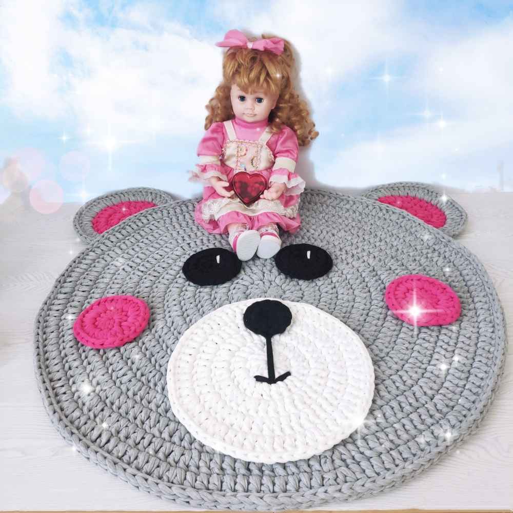 Tapis de sol macramé bohème tissé à la main – Motif Ours en peluche