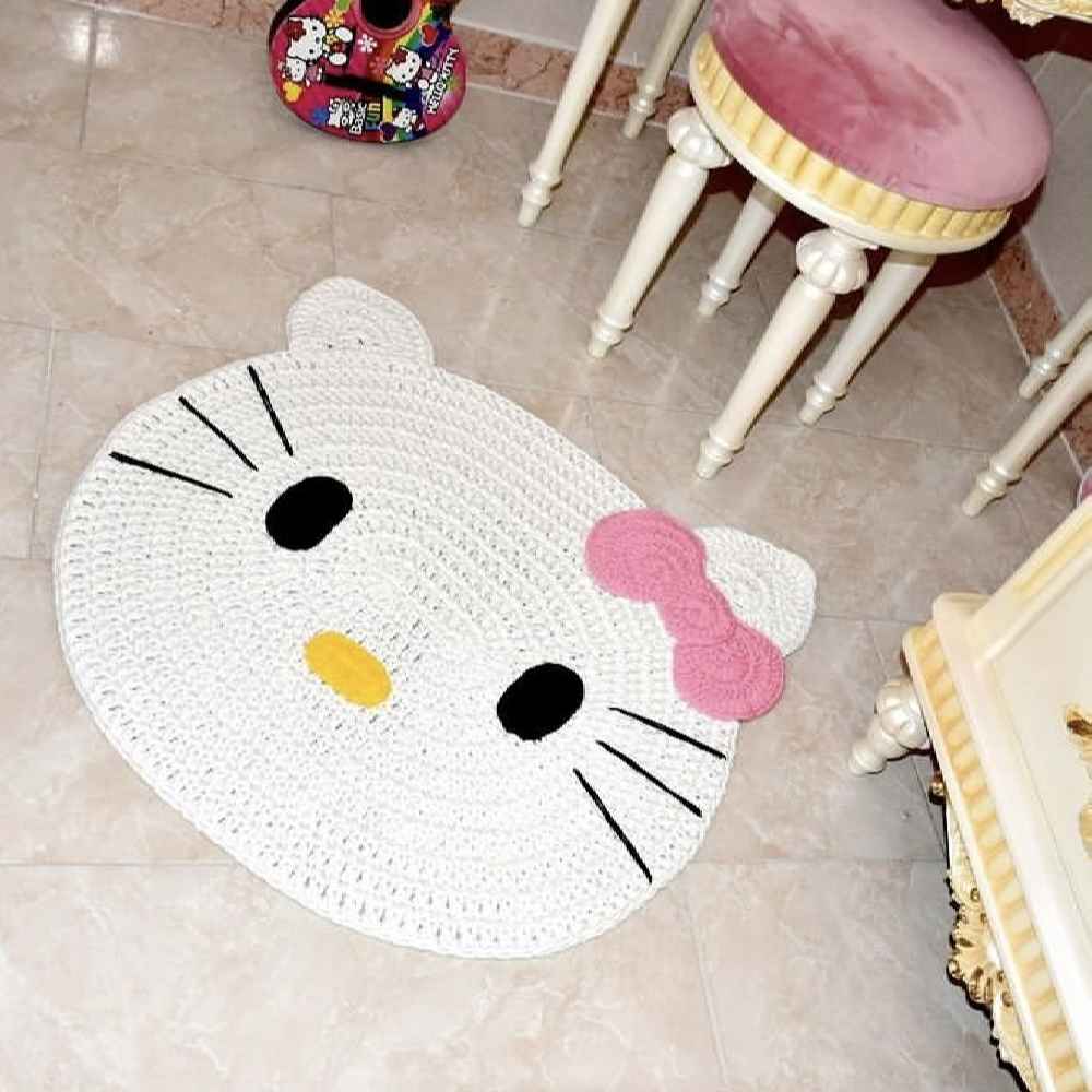 Tapis de sol macramé bohème tissé à la main – Design Chaton