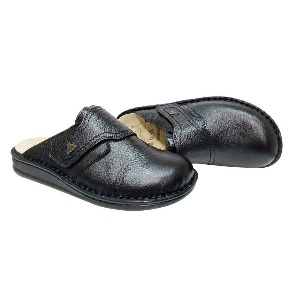 Mules style islamique Nalain en cuir véritable pour hommes Noires