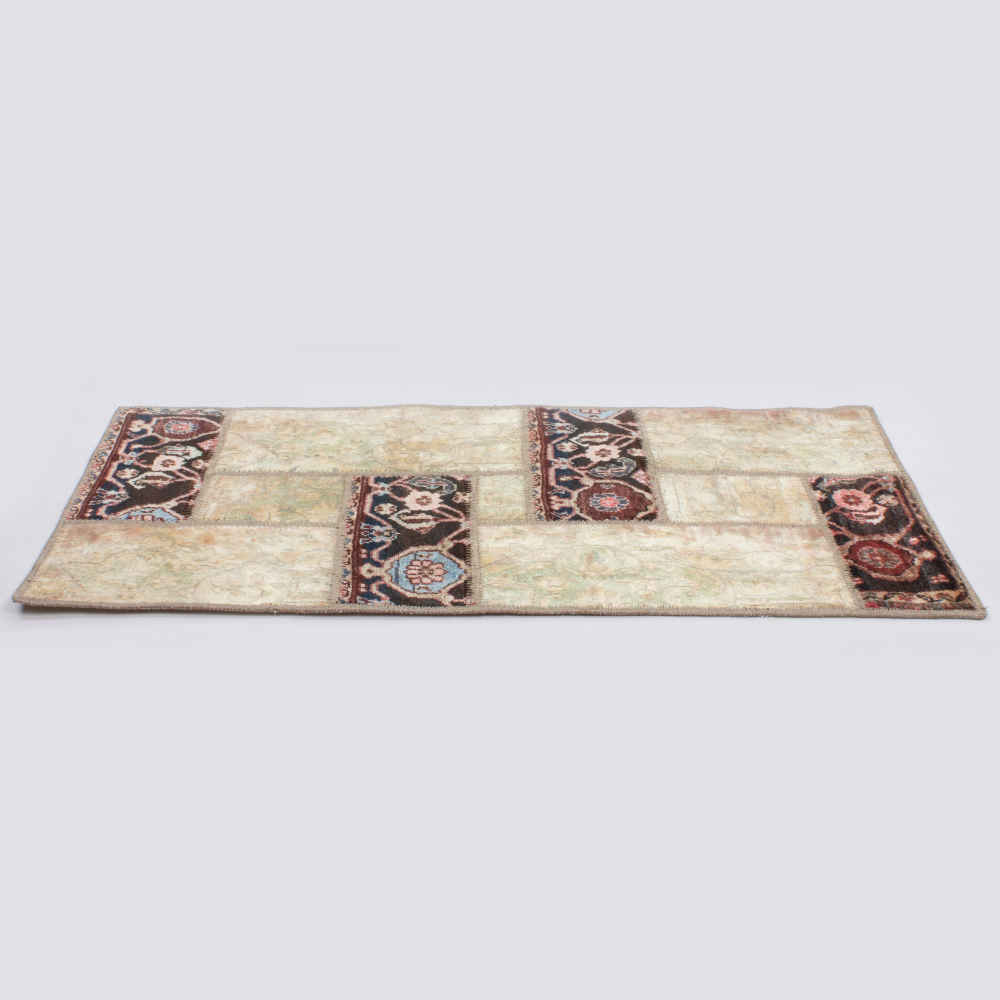 Tapis patchwork noué à la main persan vintage Crème