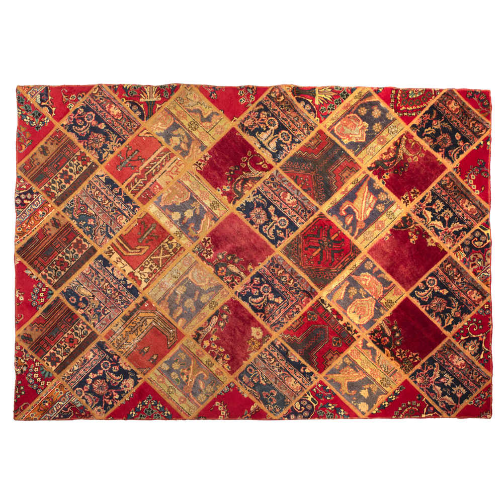 Tapis patchwork noué à la main persan vintage Katayoun