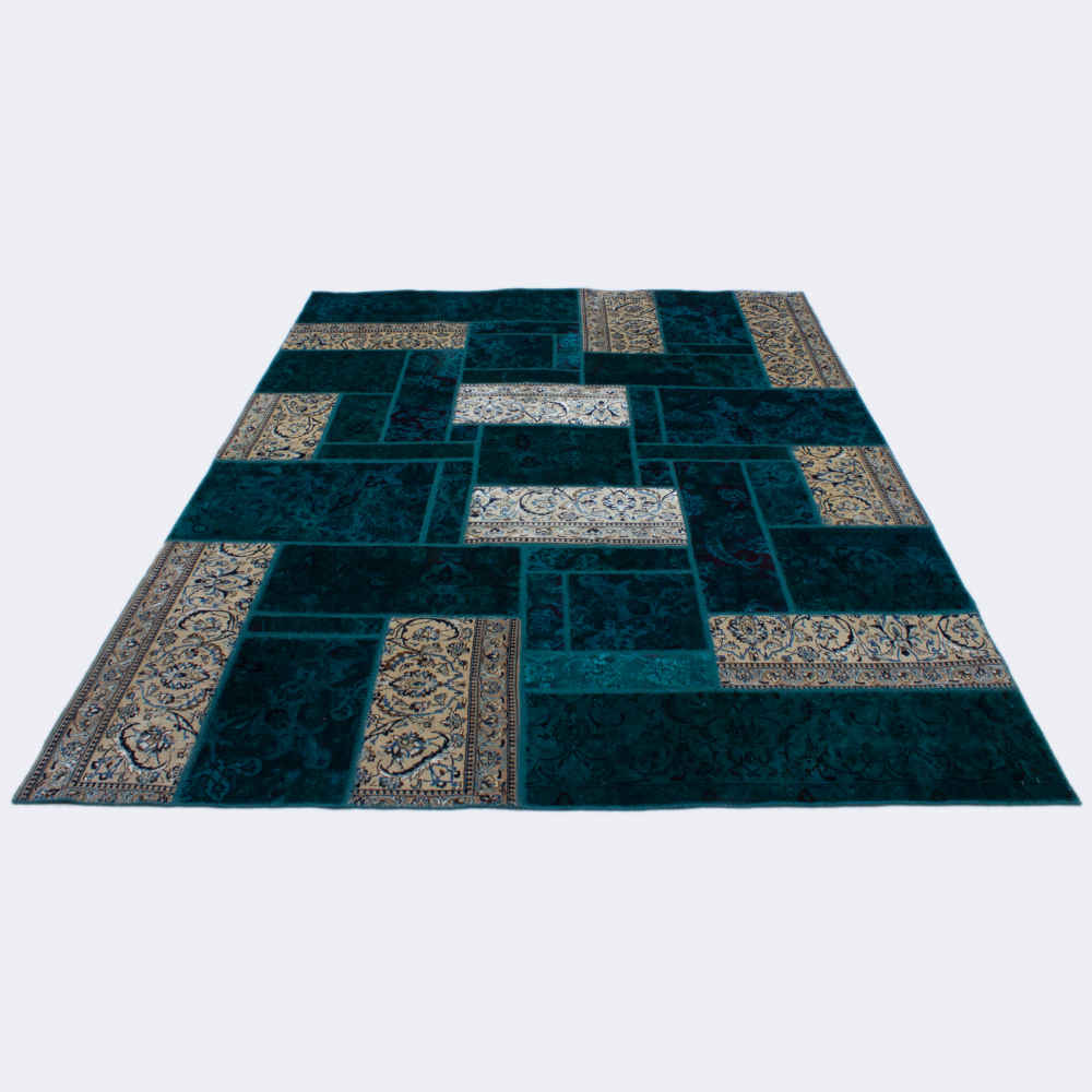 Tapis patchwork noué à la main persan vintage Naein