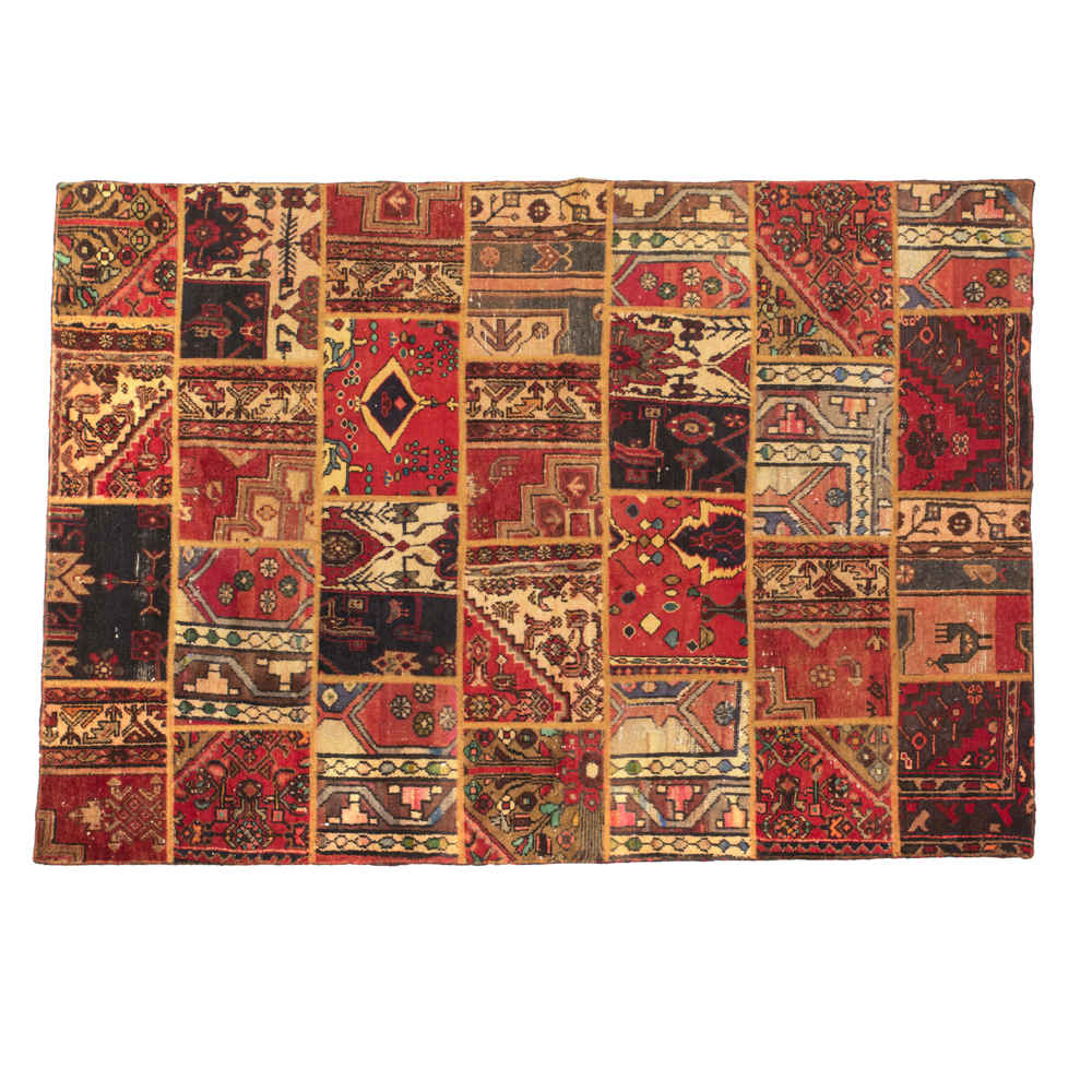Tapis patchwork noué à la main persan vintage Vala