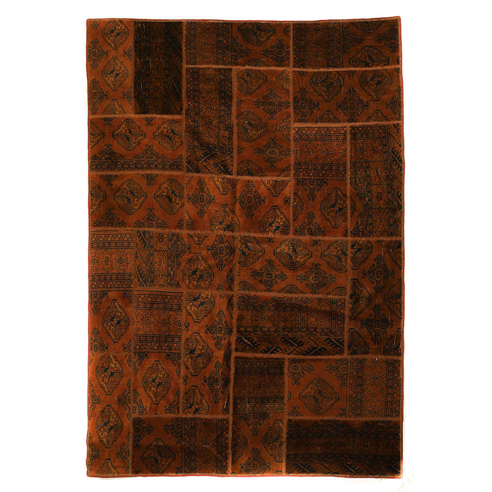 Tapis patchwork noué à la main persan vintage Rouge Sombre