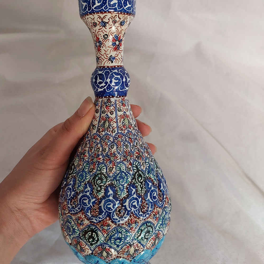 Bouteille décorative en cuivre – Émail Minakari persan Eslimi