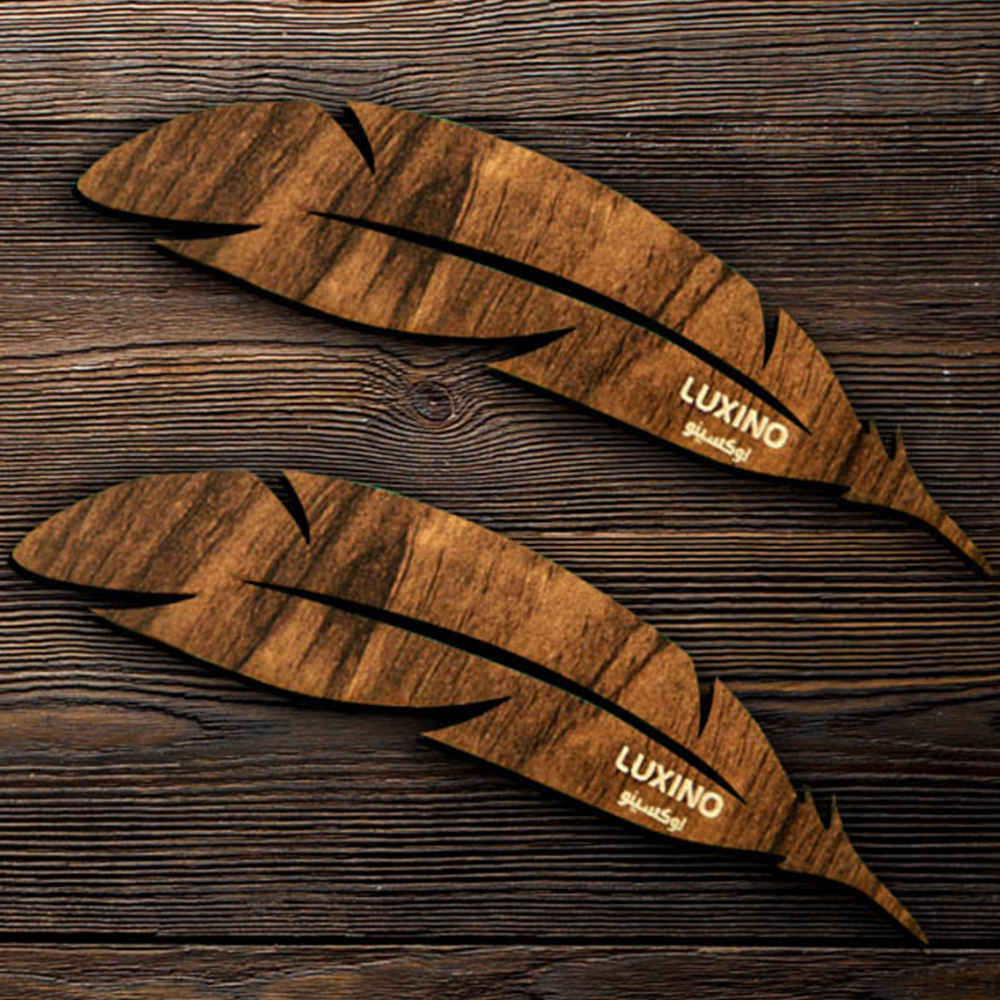 Marque-pages en bois artistique inspiré du style persan – Forme plume – Lot de 2