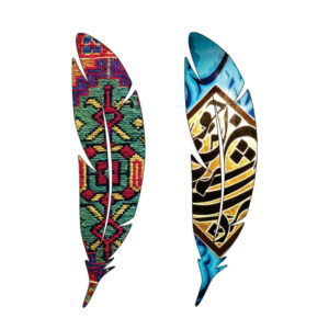 Marque-pages en bois artistique inspiré du style persan – Forme plume – Lot de 2