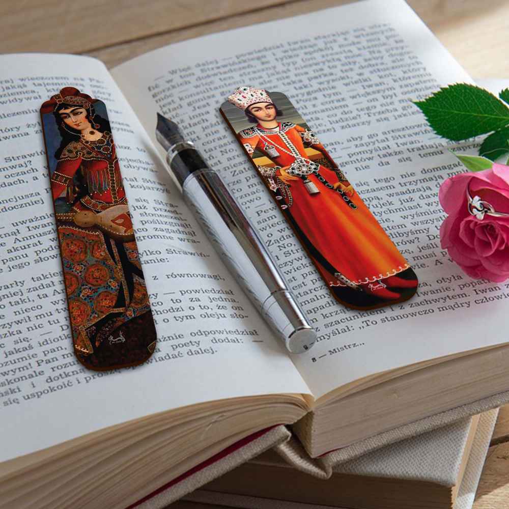 Marque-pages en bois artistique avec art miniature persan – Lot de 2