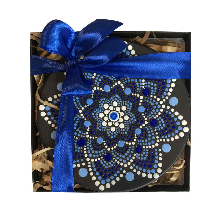 Assiette Décorative en Céramique Peinte à la Main Art Pointillé Mer