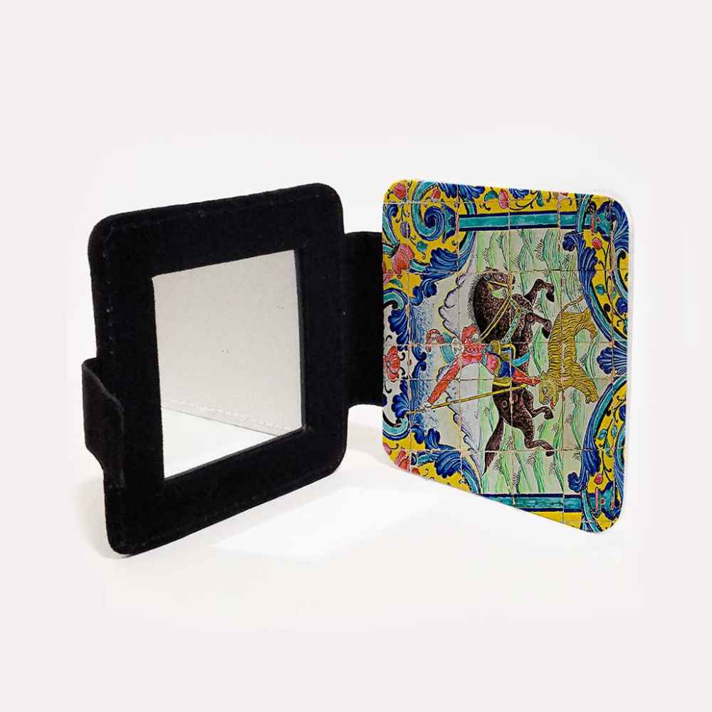 Miroir de poche avec motif de cheval inspiré de la Perse