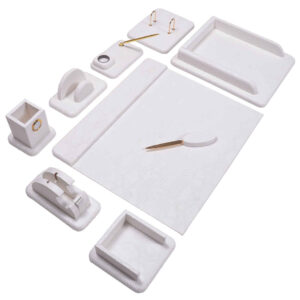 Ensemble de bureau en cuir blanc – Collection de 10 pièces
