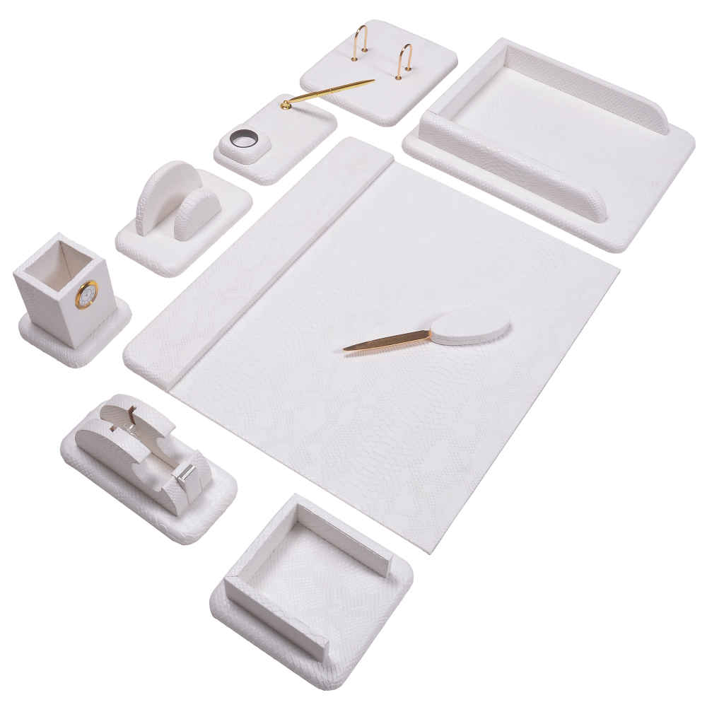 Ensemble de bureau en cuir blanc – Collection de 10 pièces
