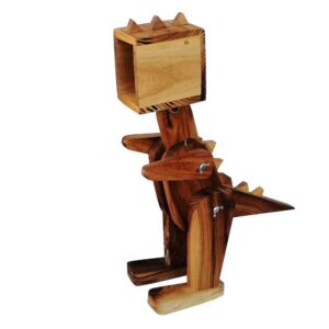 Lampe de bureau en bois fantaisie – dinosaure fait main et réglable