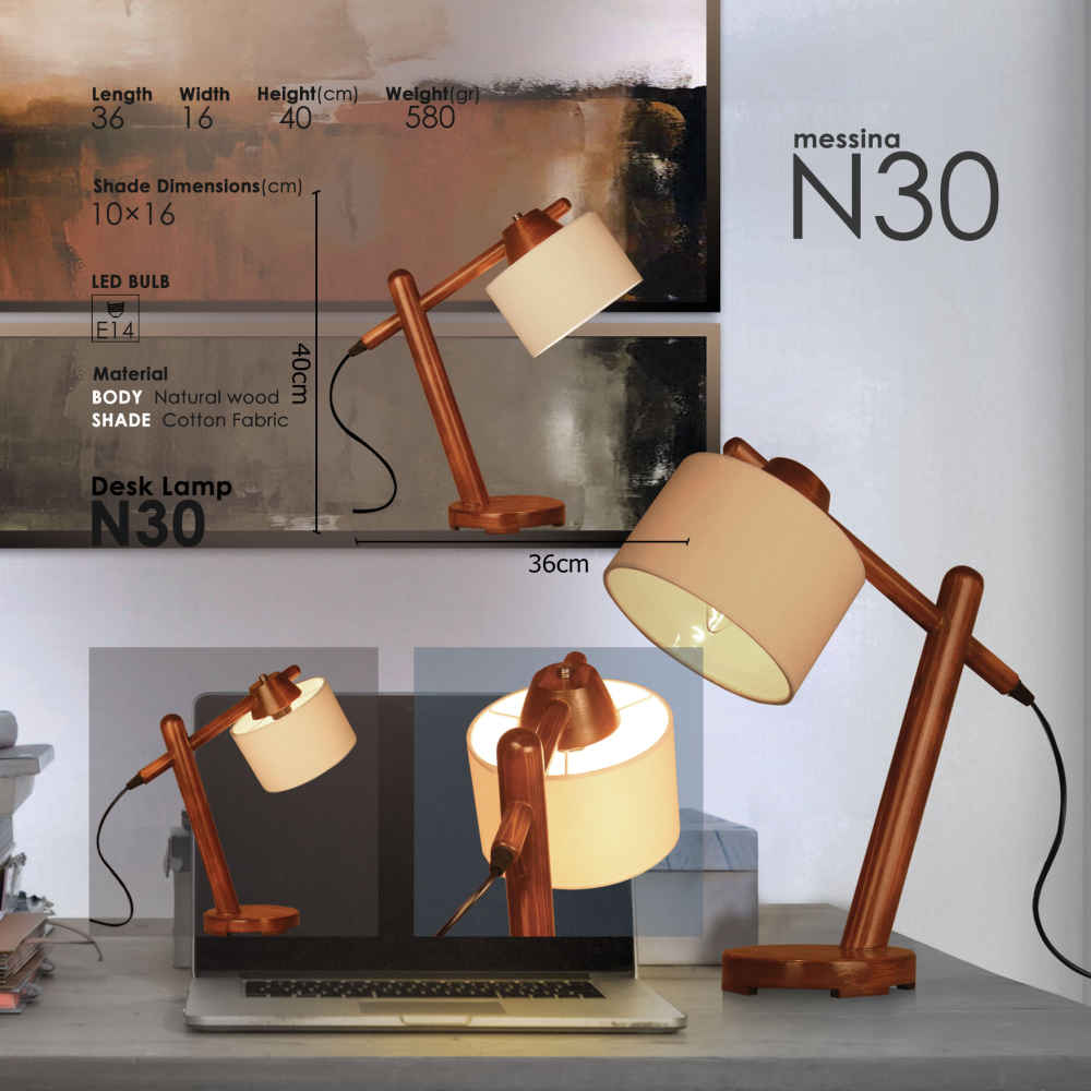 Lampe de bureau réglable en bois – Fabriquée à la main N30