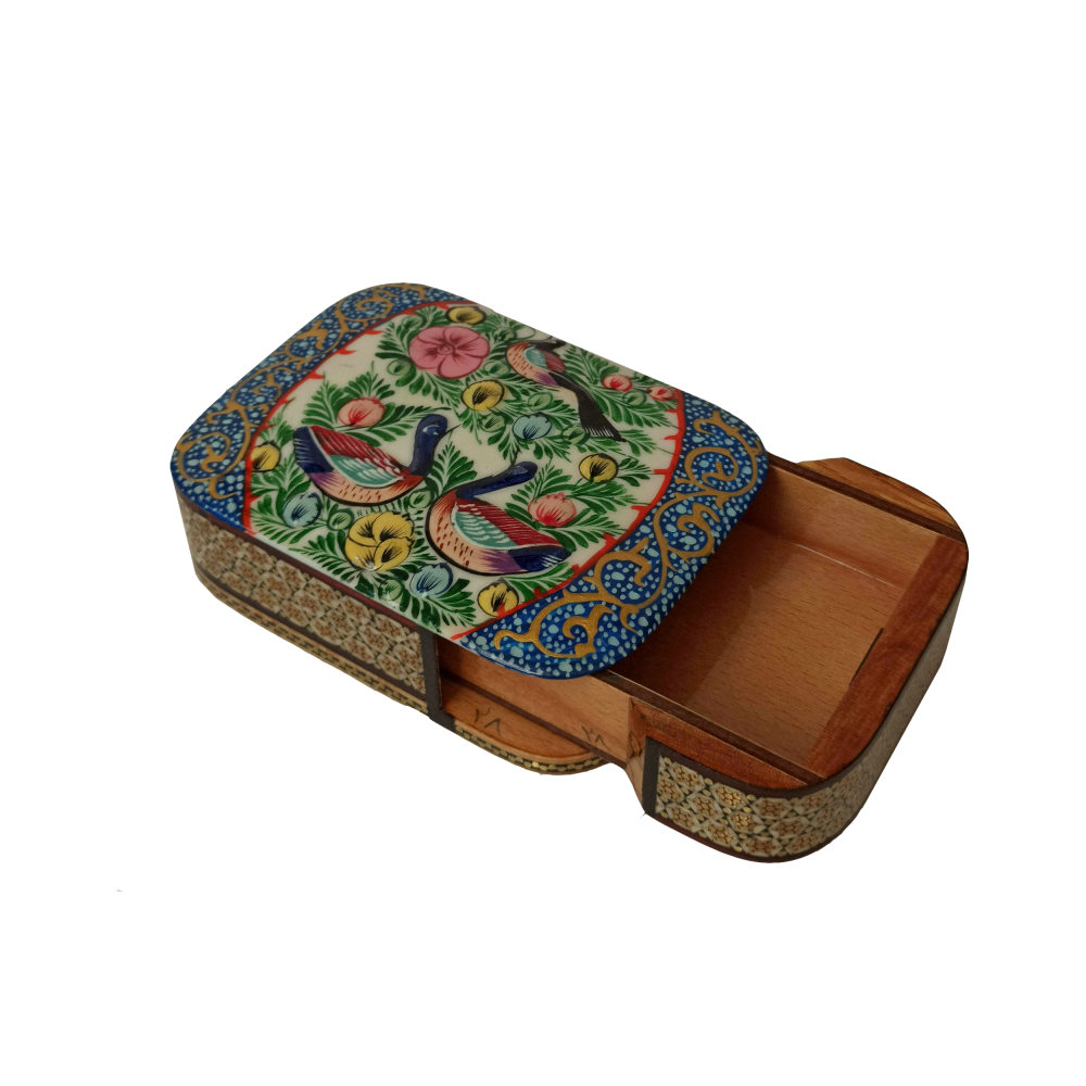 Boîte de cartes à jouer en bois persan – Décoration émaillée Khatam Chakavak