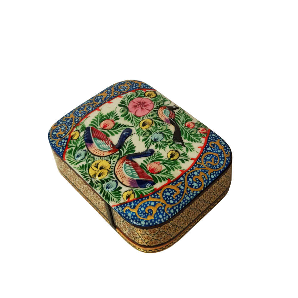 Boîte de cartes à jouer en bois persan - Décoration émaillée Khatam Chakavak